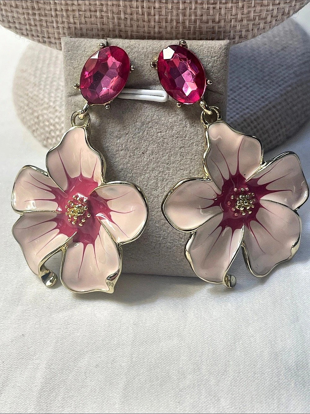 Floral Drop Earrings in Pink & Gold New Width 1β- Length 1.5β